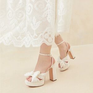 Loeffler Randall Natalia White Lace Bow Heel